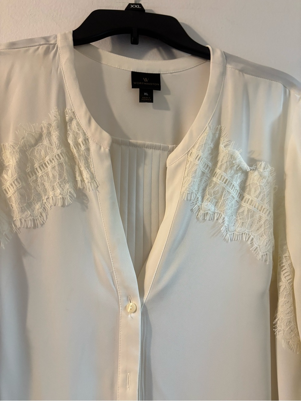 Worthington Cream Lace-Accent Button-Down Blouse